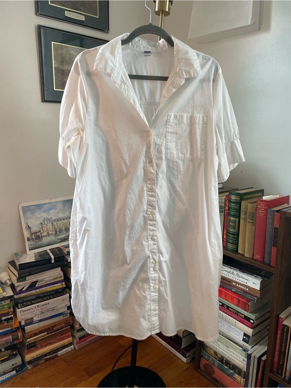 Old Navy White Short-Sleeve Button-Down Shirt Dress